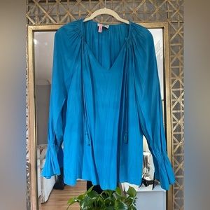 Ramy Brook V-Neck Blouse Size L Gorgeous blue color